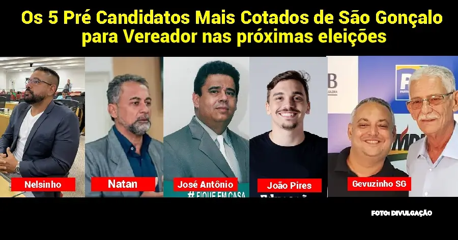 Os 5 Pré Candidatos Mais Cotados de São Gonçalo para Vereador nas próximas eleições 🗳️