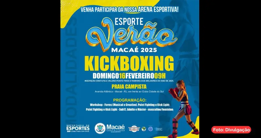 Inscrição gratuita e regulamentação para o Esporte Verão Kickboxing Macaé 2025