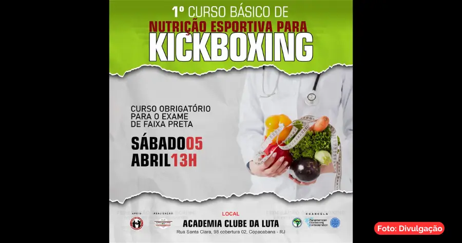 Cartaz do Curso de Nutrição Esportiva para Kickboxing 2025 no Rio